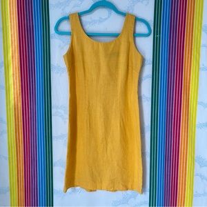 VINTAGE JSJ PETITES linen yellow mini dress medium pastel